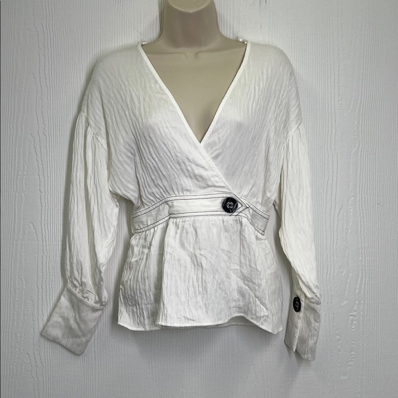 Zara - NWT White Puff Sleeve Elastic Waist Lightweight Peplum Blouse Size XS - Picture 2 of 11
